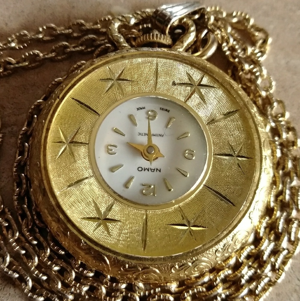 3/$20 Vintage NAMO Swiss pocket watch necklace